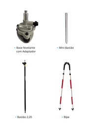 Kit Acessórios GPS – Bastão Fibra 2,20m + Bipé + Base Nivelante com Adaptador + Mini Bastão