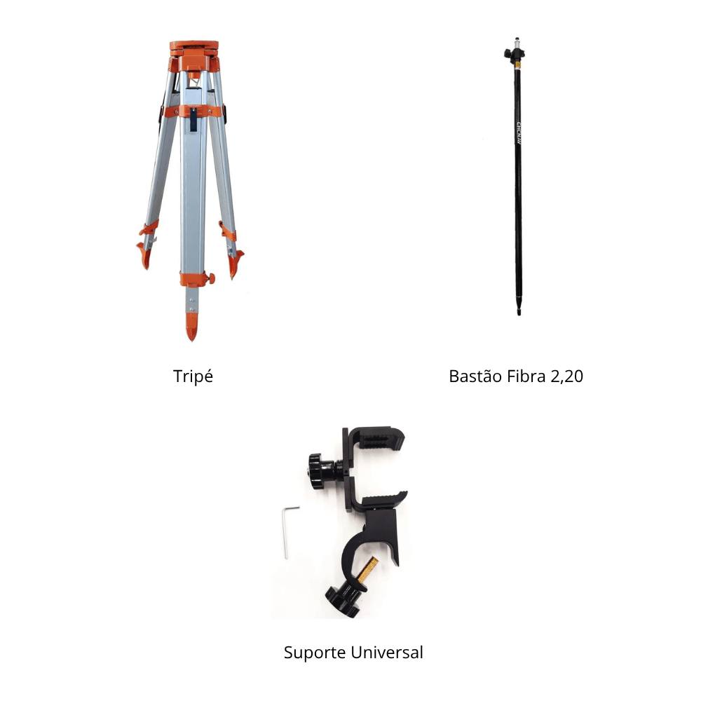 Kit Acessórios GPS – Tripé + Bastão Fibra 2,20 m + Suporte Coletora Universal