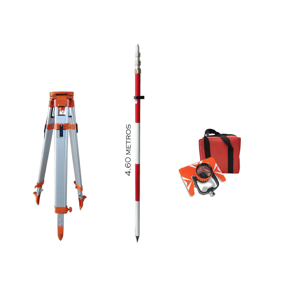 Kit Acessórios para Estação Total - Tripé + Bastão 4,60m + Prisma