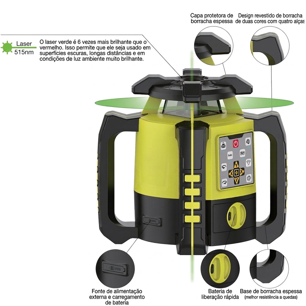 Nível a Laser Rotativo KRL-640G Autonivelante 360° com Inclinação e Prumo