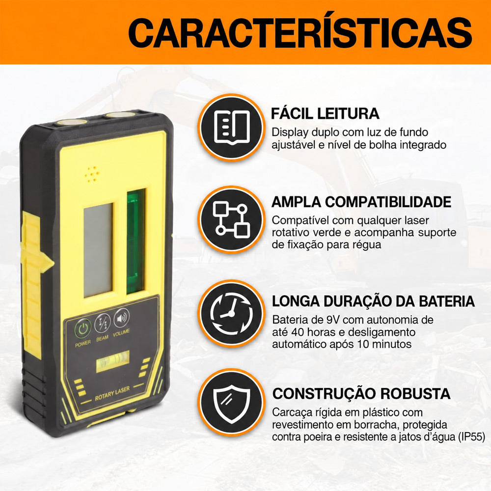 Sensor Universal LP500G para Nível Laser Rotativo – Alcance de até 1000 m de Diâmetro (Laser Verde)