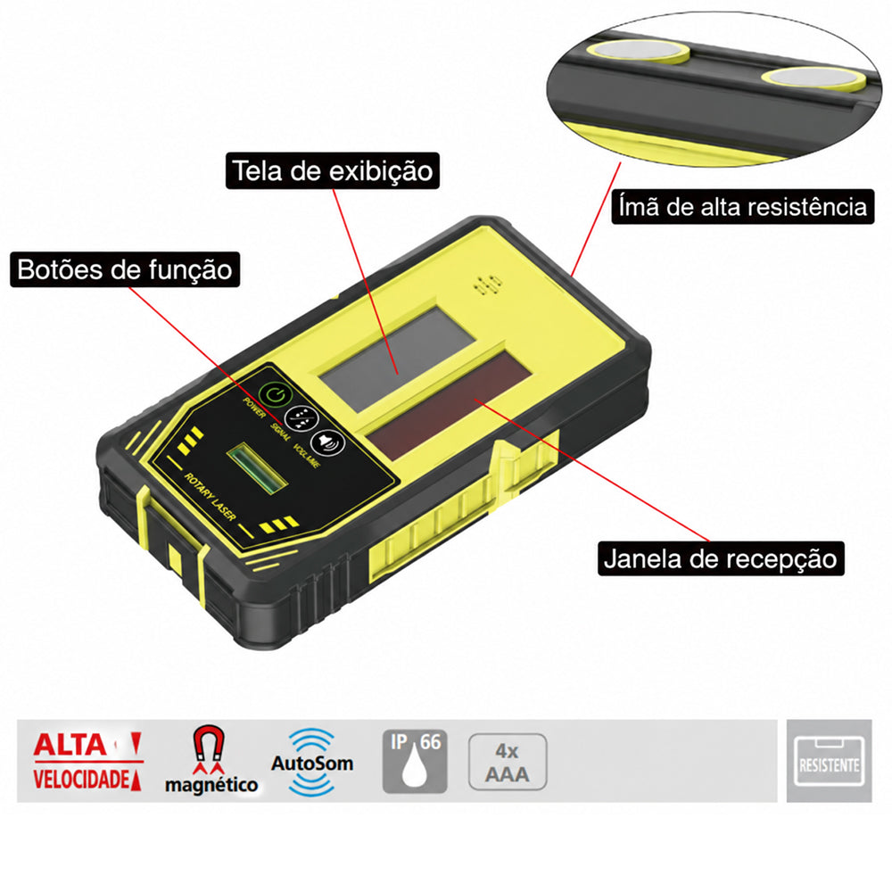 Sensor Universal LP500R para Nível Laser Rotativo – Alcance de até 1000 m de Diâmetro (Laser Vermelho)
