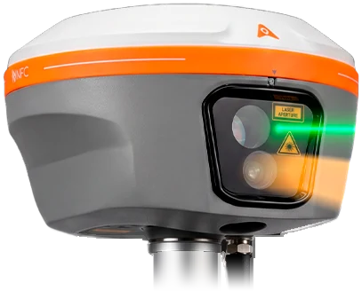 Receptor RTK CHCNAV i85 visto de frente, com a janela do laser e das câmeras